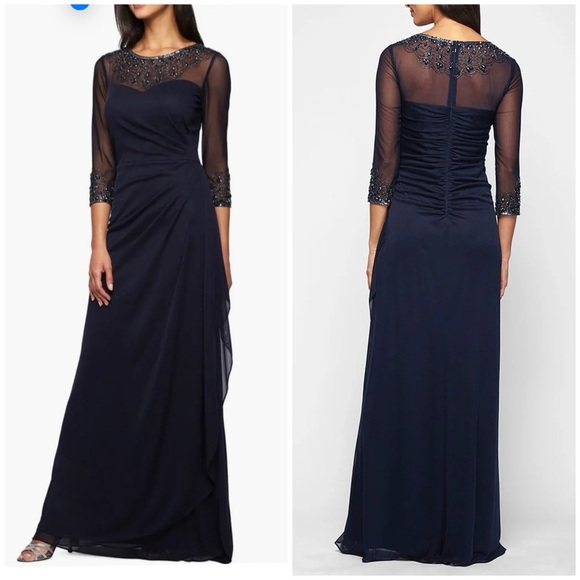 New Alex Evenings A Line Mesh Gown with Beaded Illusion Sweetheart Neckline 14 - Picture 1 of 16